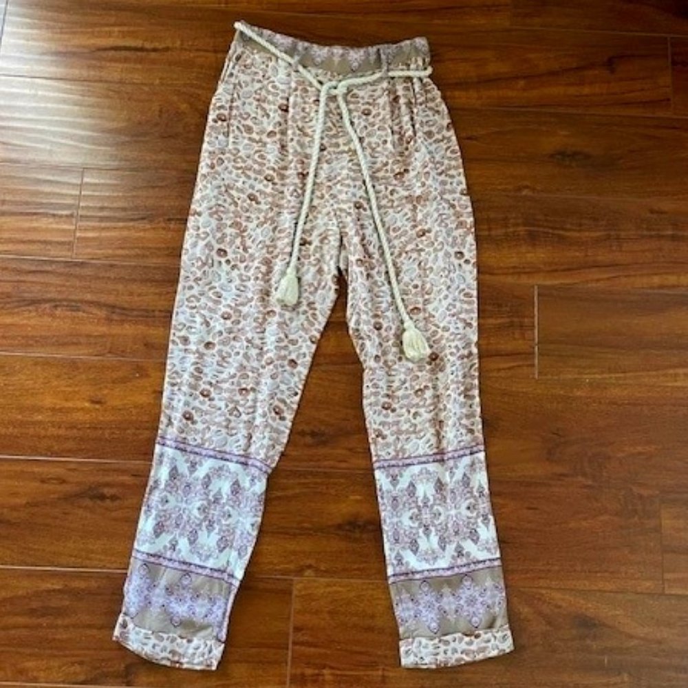 Ollari Anthropologie Animal Print Oversized Pants w Rope Tie Belt